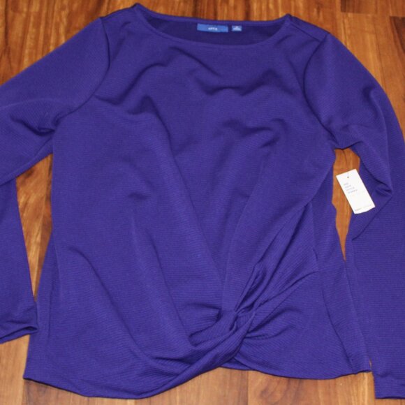 APT.9 Sweater Womens Medium Purple Long Sleeve Ribbed Knot Front Pullover Top - Picture 2 of 10